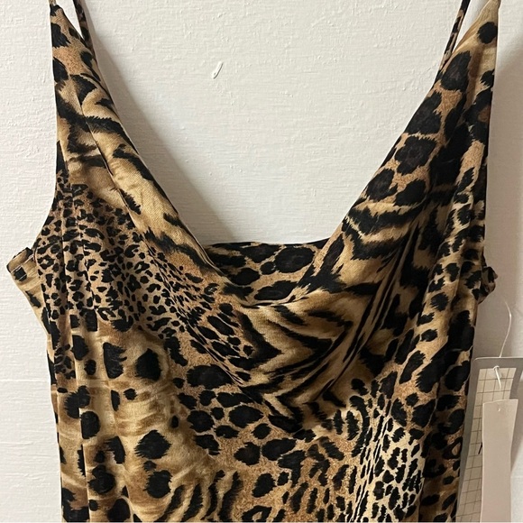 Vintage La Belle Drape Neck Animal Leopard Print Midi Size Medium New - Picture 4 of 8